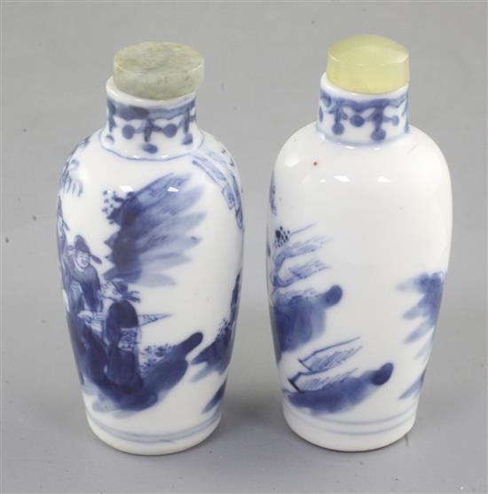 Two Chinese blue and white snuff bottles, 19th century, height 7.3cm
